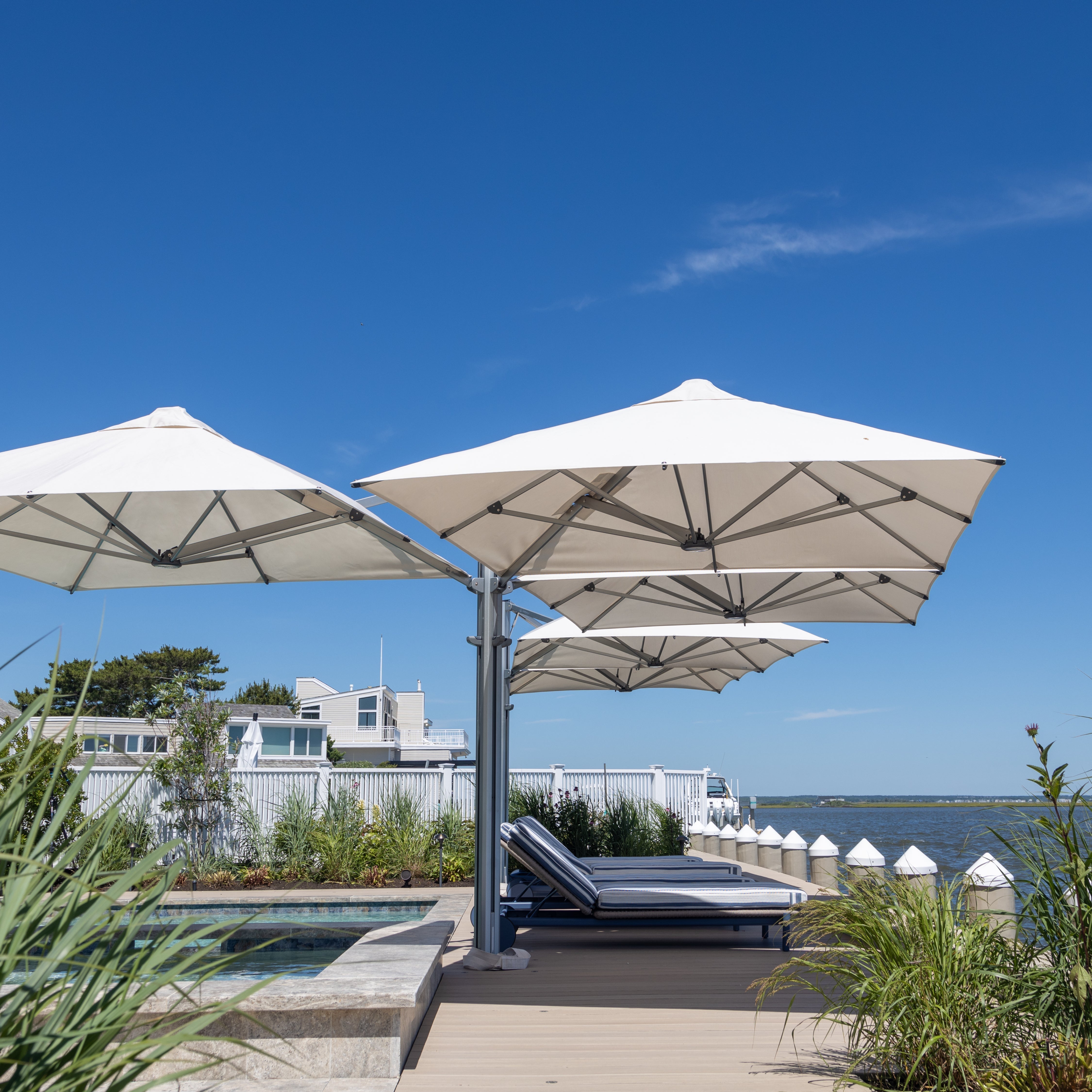 coastal patio umbrellas Blue Beach For Sand With Fringe 6.5ft Umbrella Wind Resistant Tassel Umbrella UPF50+ Portable Boho Umbrella With Carry Bag Backyard Umbrella Tilting Wood Pole For Garden Deck Pool UPF50+ Protection Polyester Fabric HEBEHO Tassel Beach Umbrella, 7ft