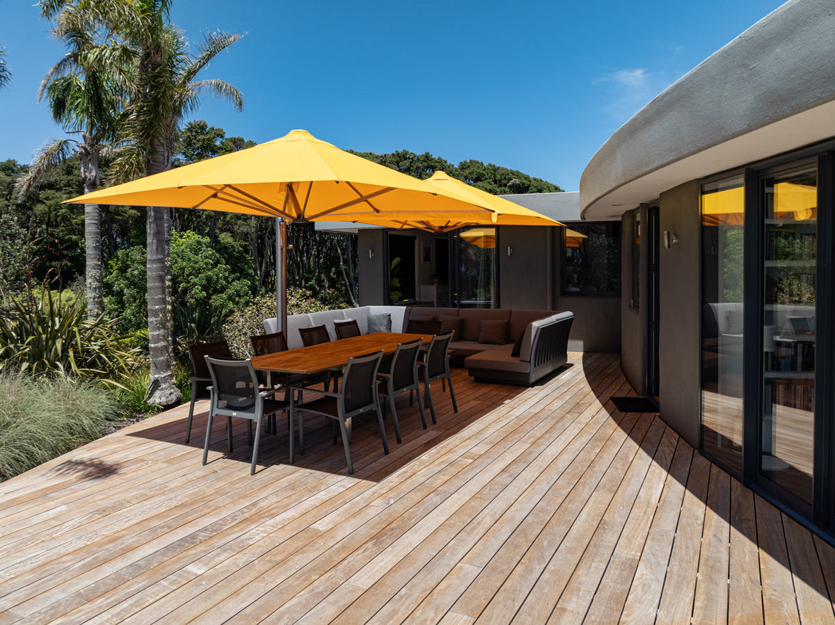 A deck perfect at breakfast, too hot by lunch